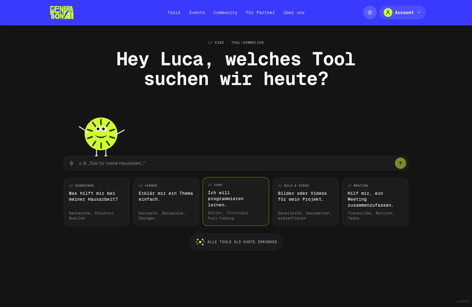 Kiwi asking which tool Luca is looking for today