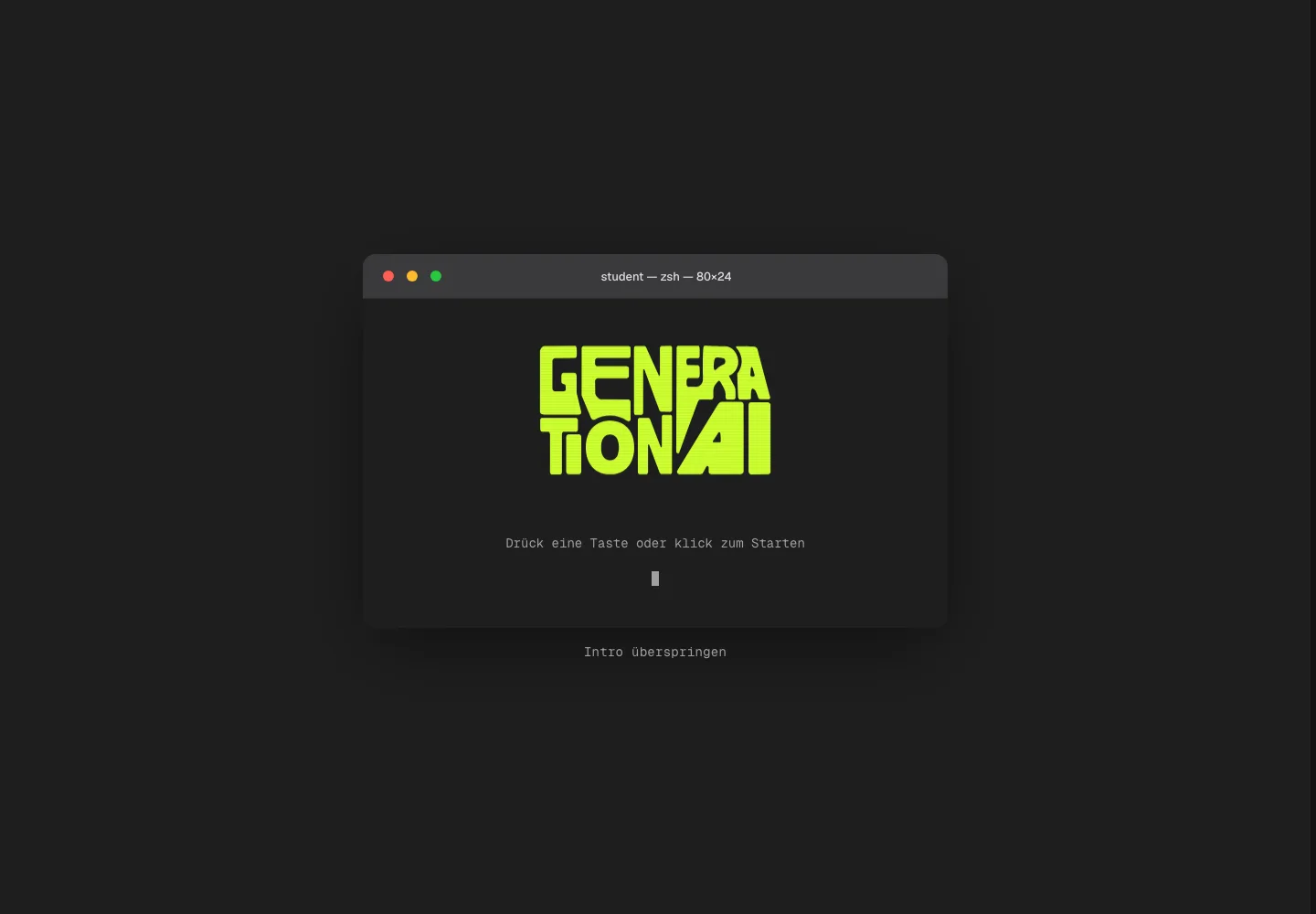 Generation AI terminal-style start screen